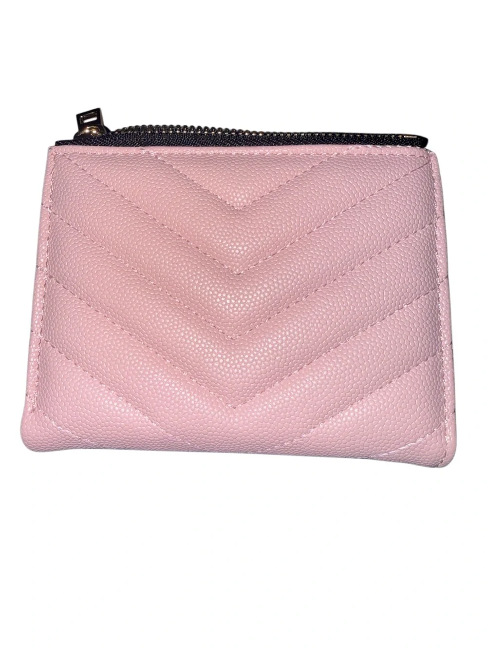 Pink Quilted Compact Wallet Bifold Cash Coin Card Holder ID Window Gold Hardware
